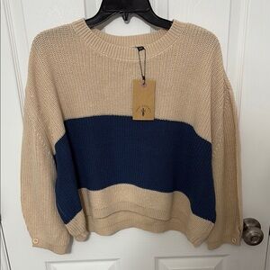 Knot Sisters Beige and Navy Women's Sweater